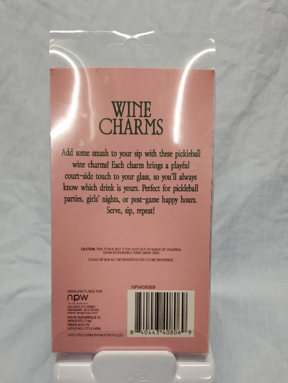 Pickle Ball Club Wine Charms - Pink & Black Set
